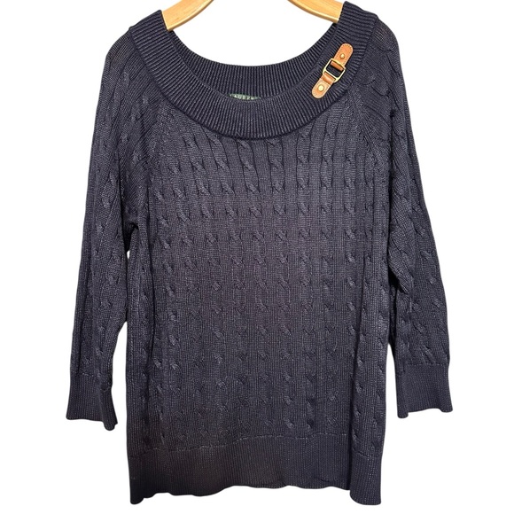 Ralph Lauren Sweaters - Lauren Ralph Lauren Women’s Size XL Navy Blue Scoop Neck Cable Knit Sweater
